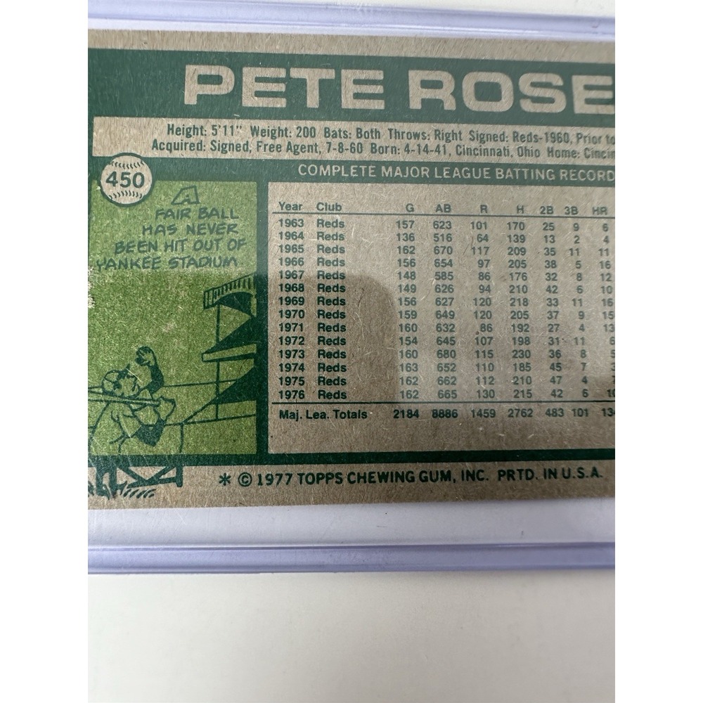 Pete Rose Cincinnati Reds 1977 Topps Baseball Card 450 NL All-Star - Picture 4 of 4